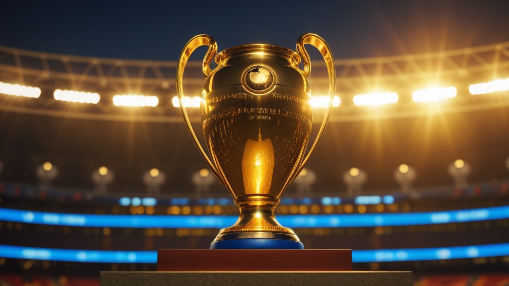 Cúp vô địch World Cup được trưng bày trước một trận đấu bóng đá